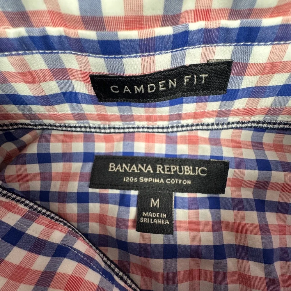 Banana Republic Camden Fit Shirt M Supima Cotton Gingham Buffalo Check Lot of 2